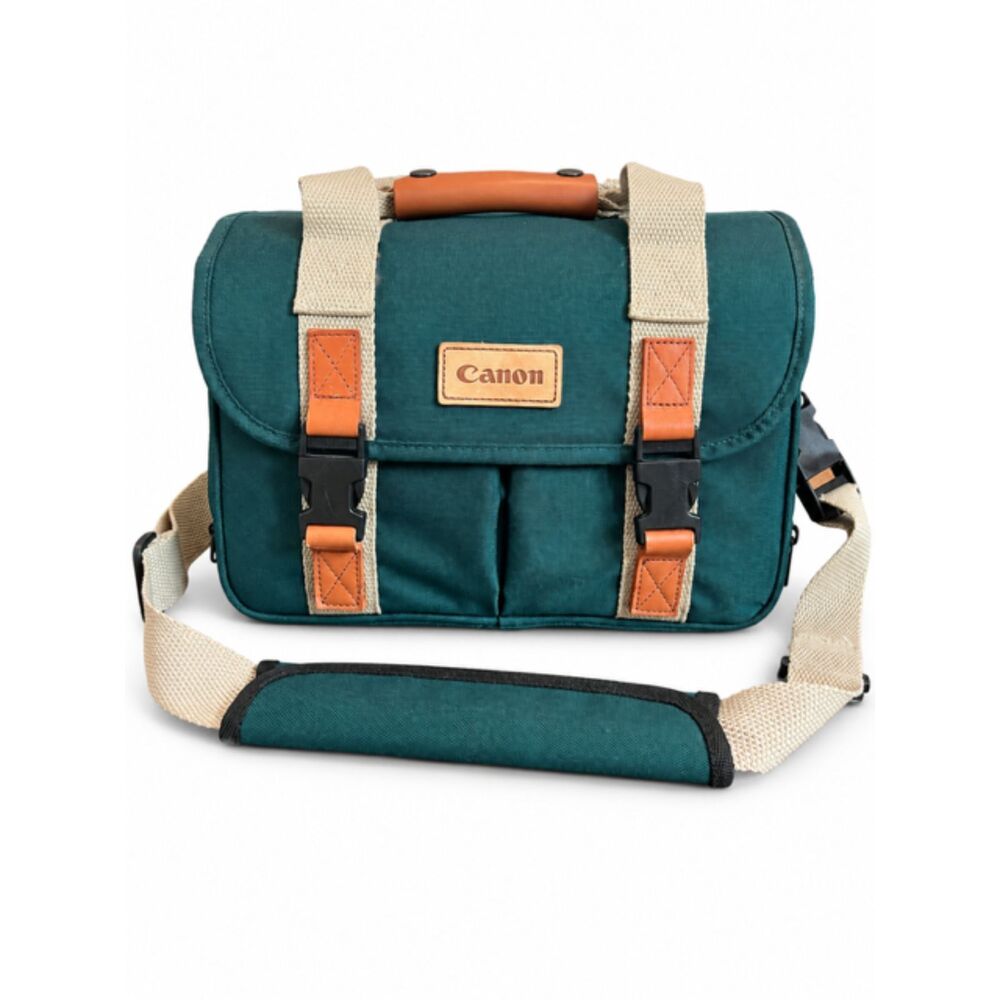 Canon Teal Green Camera Bag Padded Shoulder Bag w/ Adjustable Dividers